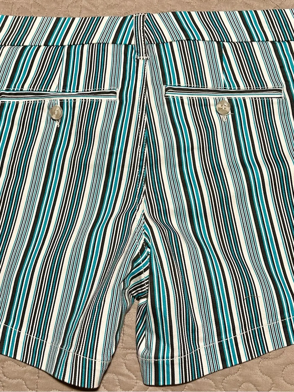 Liverpool Teal Black White Striped Bermuda Shorts